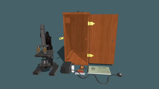 一套复古的科研设备显微镜3D模型套装