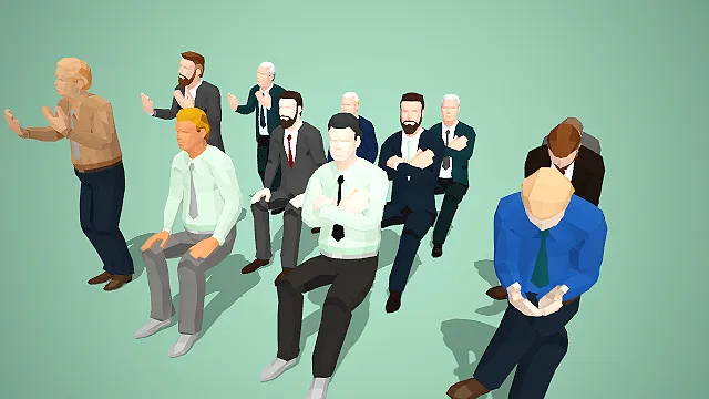 商务男性倦怠蹲坐姿态角色集群场景人物模型