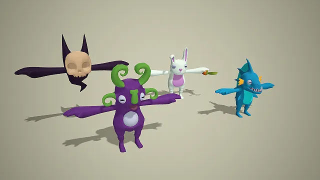 卡通 Q 版骷髅怪羊角兔人鱼怪物角色 3D 模型合集