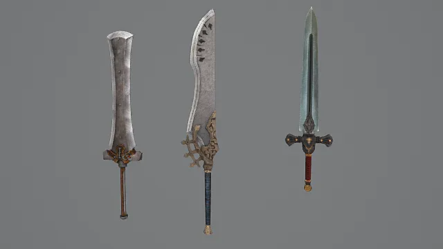 复古奇幻长剑套装 游戏武器模型