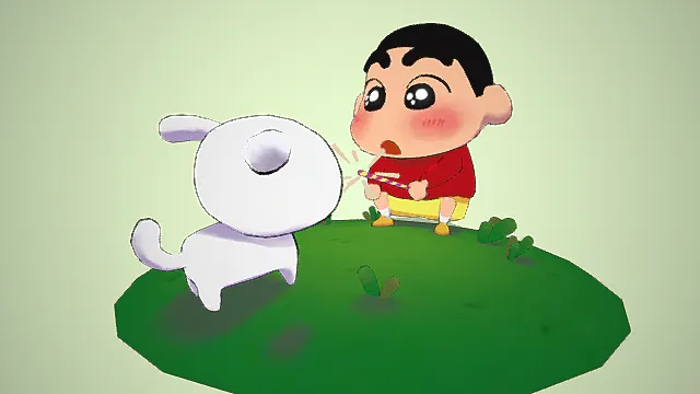 蜡笔小新和小白卡通场景3D模型