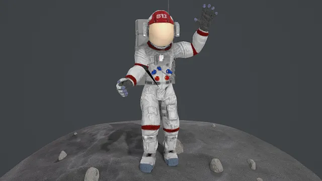 3D卡通风格宇航员月球场景模型，创意设计（3D场景、卡通风格、科幻航天风，场景设计主题）