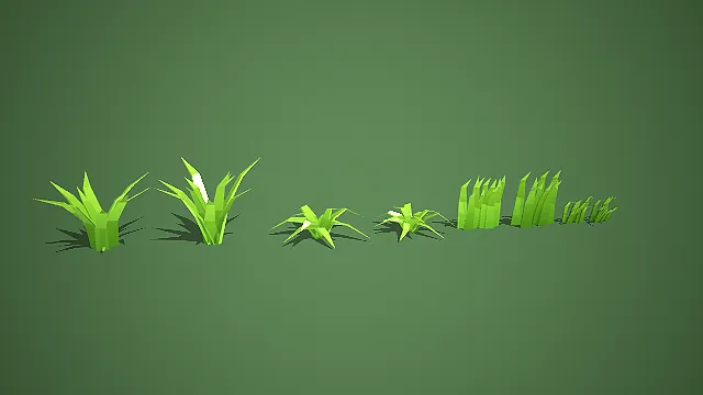 低多边形多造型绿植草丛模型套装写实模型