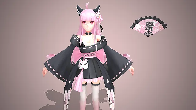 猫耳少女  改良振袖  折扇武器  猫耳妖异
