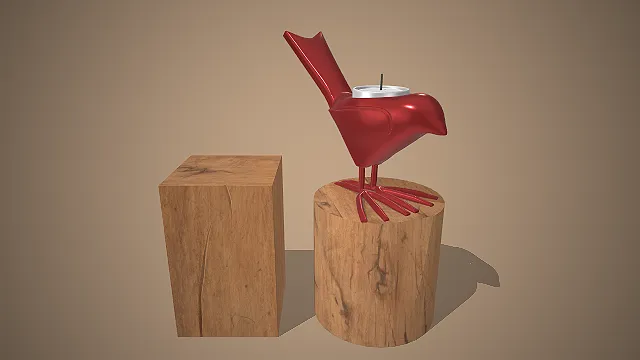 红色小鸟  烛台摆件  木质底座  装饰摆件  家居装饰