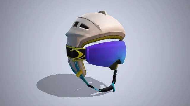 白色头盔蓝色带子卡扣蓝紫色眼镜