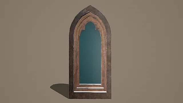 复古哥特式木框玻璃窗3D模型