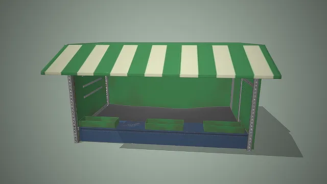 条纹售货亭  街头摊位模型  开放式售卖空间  市集摊位