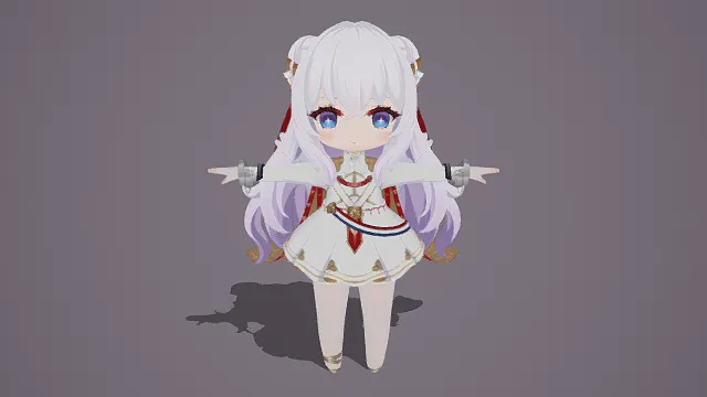 3D卡通风Q版圣女风少女角色模型，创意设计（3D Q版少女、卡通风格、可爱神圣、二次元主题、圣女元素）