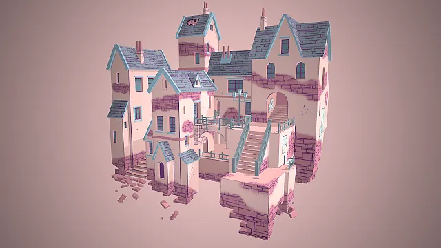 城镇模型  卡通手绘风  奇幻小镇  童话风场景