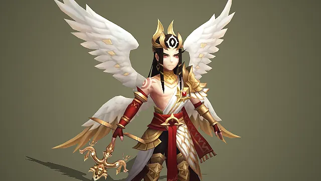 四翼圣光天使战士手持神圣权杖