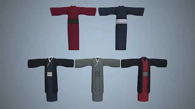 日式和服  羽织外搭  腰封细节  传统纹样  素色