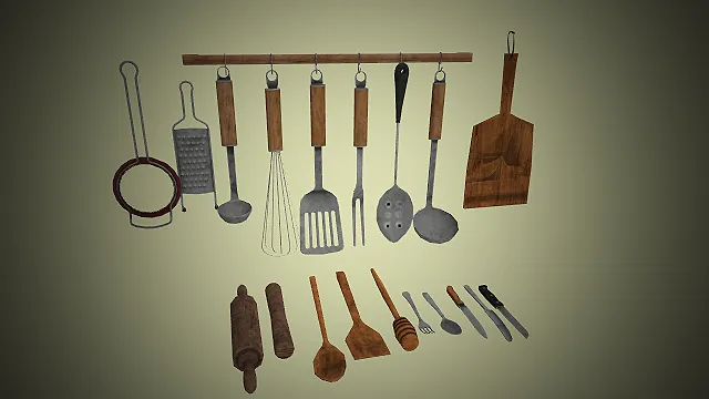 一套复的厨房工具的3D模型