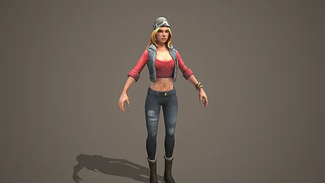 街头休闲风金发女角色 3D 模型 工装马甲穿搭