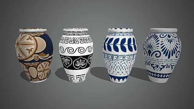 民族风花纹陶罐套装模型