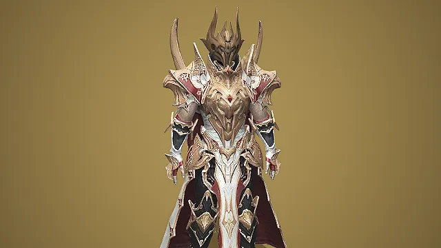 金红纹龙角战甲霸气战将：赤金龙域战神模型