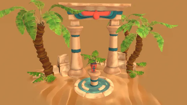 埃及门户沙漠门头树木喷泉场景