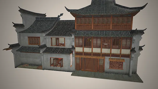 民居商铺  国风市集  明清商铺  低模写实