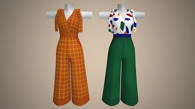 连体阔腿裤  绑带肩带  收腰设计  口袋细节