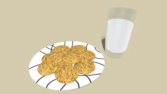 一个低模风格的3D燕麦饼干配牛奶模型