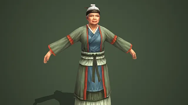 穿青绿色外衫的古风慈祥老妇人游戏 3D 模型