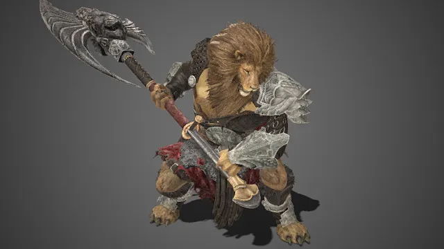 兽化风格  狮人战士  狮首人形  盔甲  战斧  重装战士  种族