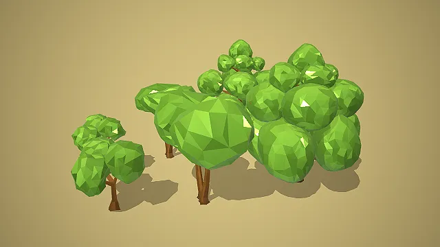 低多边形多尺寸球冠树木模型套装写实模型