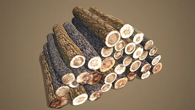 整齐堆叠多纹理木段堆 3D 建筑场景装饰模型