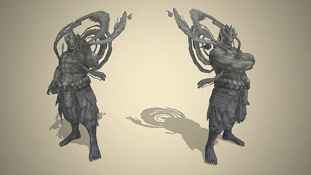 石质鬼武神像  鬼面力士  石像守卫  双姿态展示