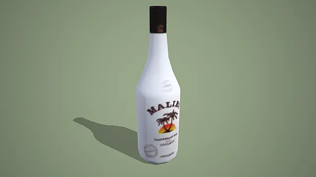 马利宝椰子朗姆酒玻璃瓶 3D 低多边形酒类道具模型