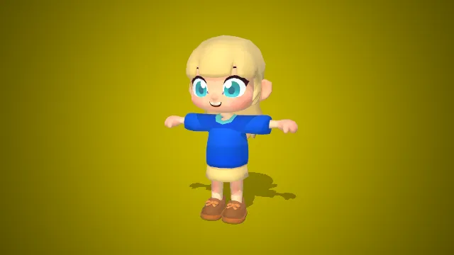 金长发蓝衣萌系 Q 版女童：青空小甜豆卡通模型