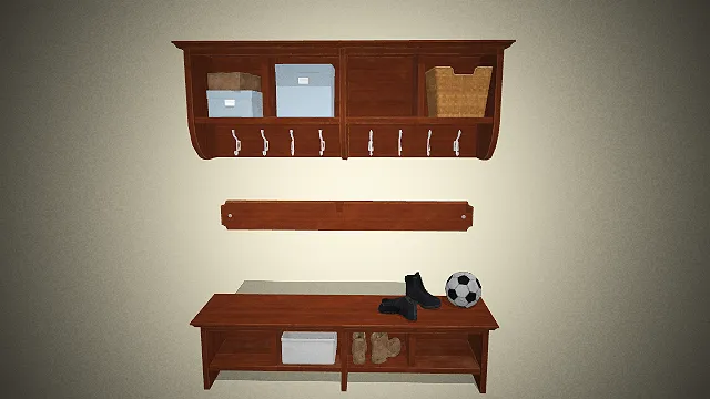 一套木质的入户收纳组合3D模型