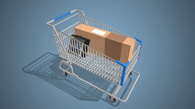 一款零售场景中的超市购物手推车的3D模型