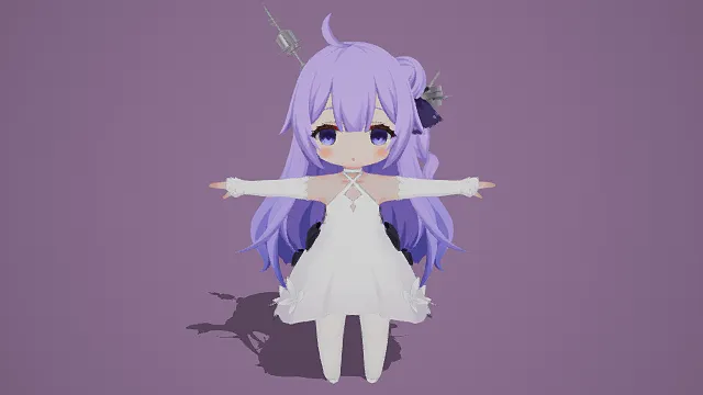 3D卡通风Q版少女角色模型，创意设计（3D Q版少女、卡通风格、可爱梦幻、二次元主题、奇幻元素）