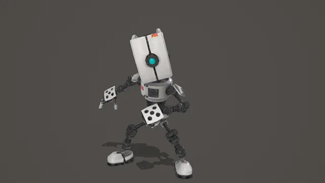 3D卡通风格白黑机械人形模型，创意设计（3D机械人、卡通风格、科幻机械风，机械设计主题）