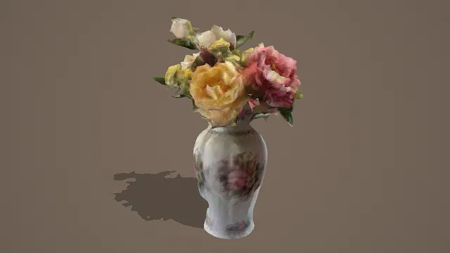 3D卡通风格花瓶插花模型，创意设计（3D插花、卡通风格、写实风，物品设计主题）