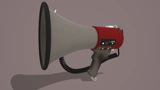 3D卡通风格扩音器模型，创意设计（3D扩音器、卡通风格、简洁卡通风，扩音器设计主题）