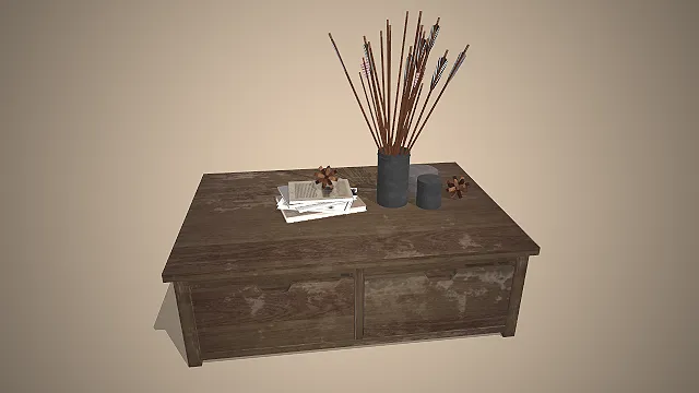 做旧实木茶几  双抽储物设计  美式乡村风  箭羽装饰