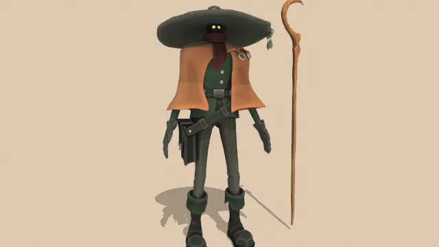 带有牛仔帽穿披风的旅行者角色人物武器