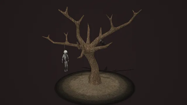 3D卡通风格枯树与骷髅场景模型，创意设计（3D场景、卡通风格、诡异奇幻风，场景主题）