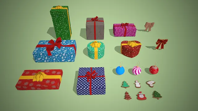 圣诞主题  节日礼盒  蝴蝶结装饰  圣诞挂饰与姜饼摆件  派对道具