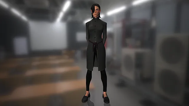 冷峻女角色  黑色立领风衣  干练气质  卡通渲染