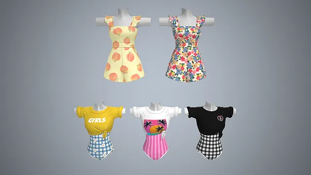 连体短裤  荷叶边肩带  甜酷风  花卉图案