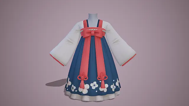 Q版萌系卡通古风可爱汉服3D服装模型 