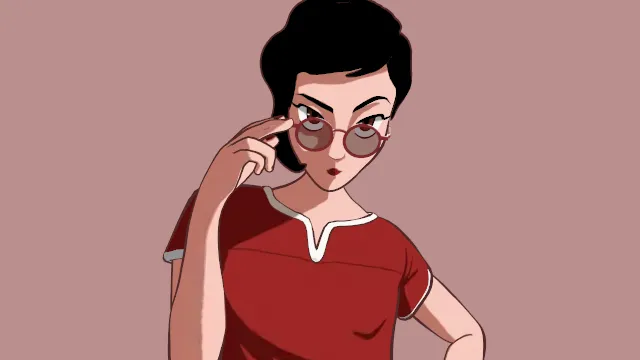 艾米丽穿红衣服戴墨镜波点裤子的女生女孩角色人物