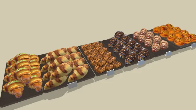 几盘各种类型的面包成堆展示