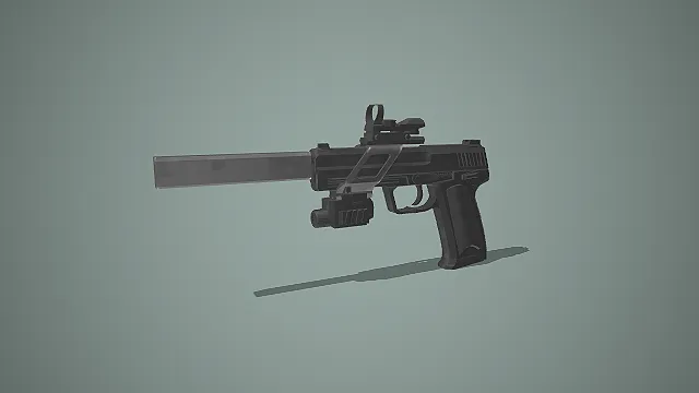 消音战术格洛克改装手枪 3D 模型 带瞄具战术灯军事枪械道具