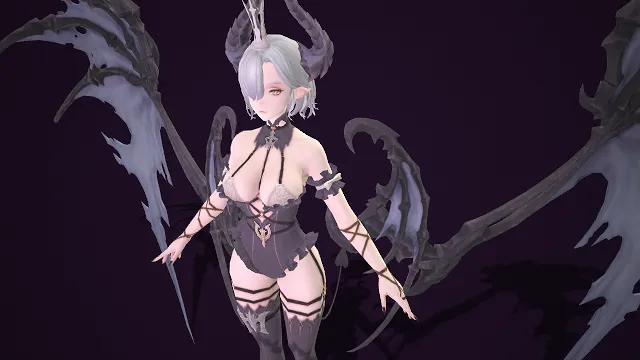 暗翼魅魔  银角妖姬  黑纱缚身  蝠翼妖灵  暗黑风格   3D 角色模型  女性妖灵  反派角色
