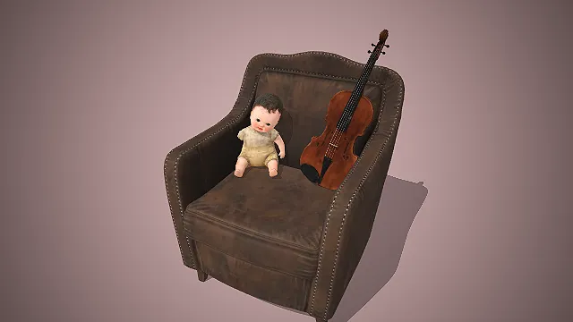 一张做旧质感的复古写实皮质单人沙发3D模型