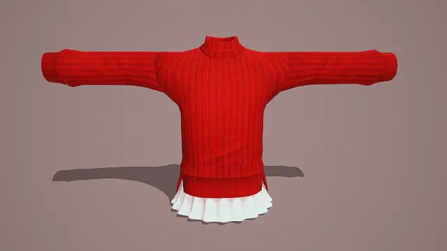 简约风格基础设计红色上衣配白色短裙3D服装模型